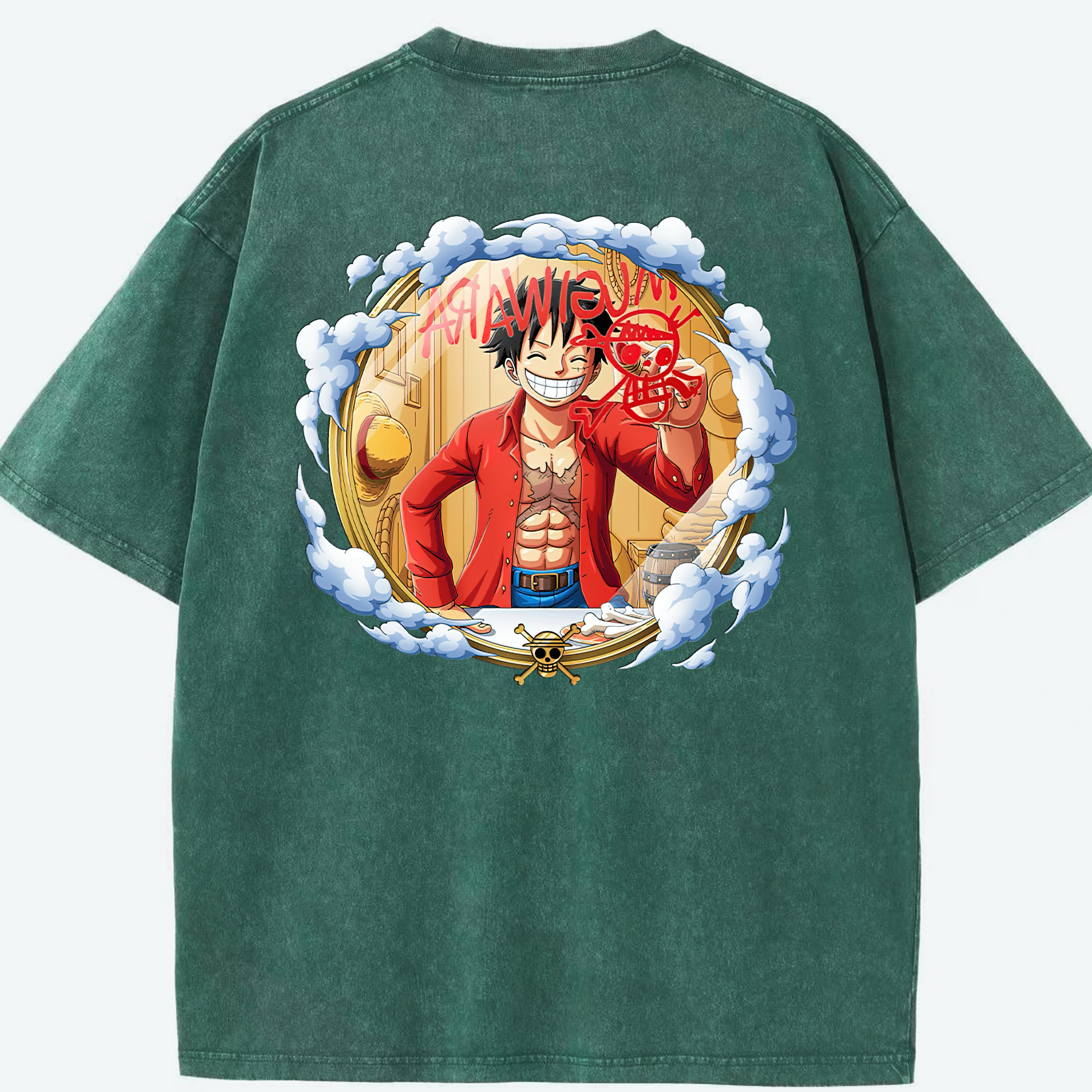 ワンピース モンキー・D・ルフィ ONE PIECE Monkey D. Luffy 綿100% ヴィンテージ風 半袖Tシャツ（背面プリント）